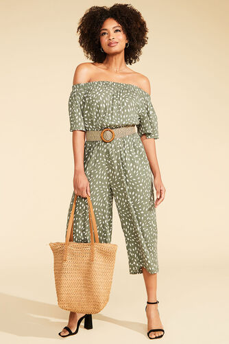 Spot Print Crinkle Bardot Jumpsuit